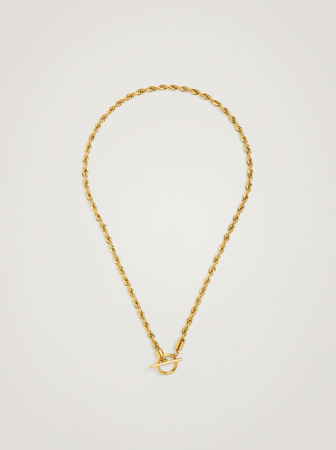 Short Steel Chain Necklace, Golden, hi-res