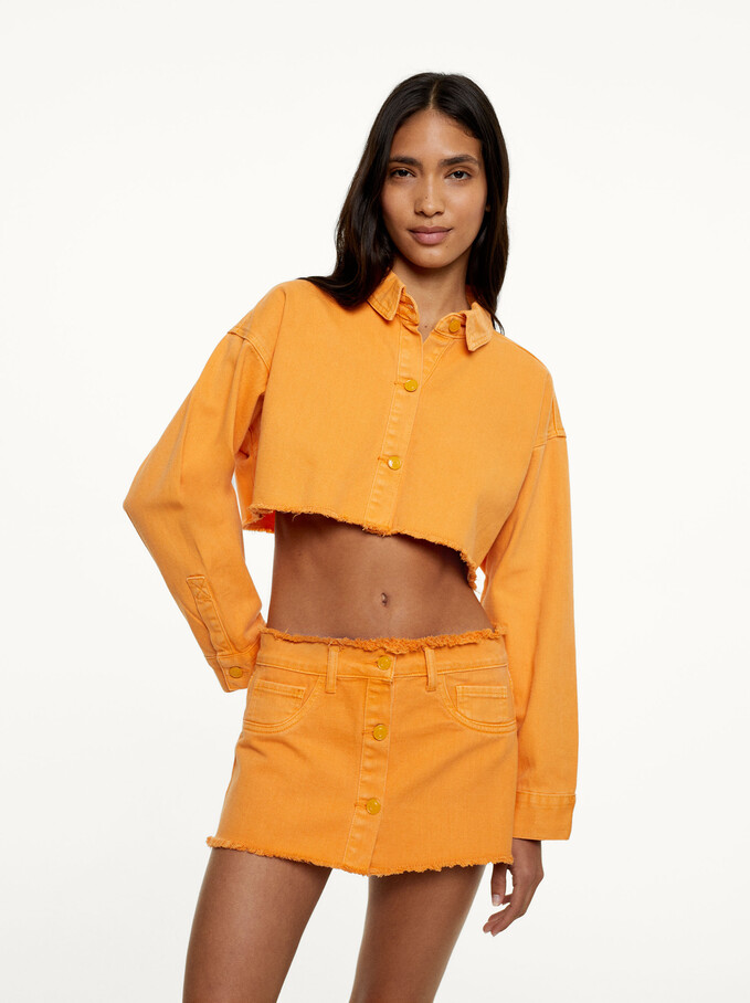 Denim Mini Skirt, Orange, hi-res