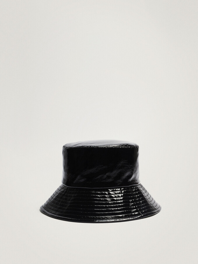 Patent Bucket Hat, Black, hi-res