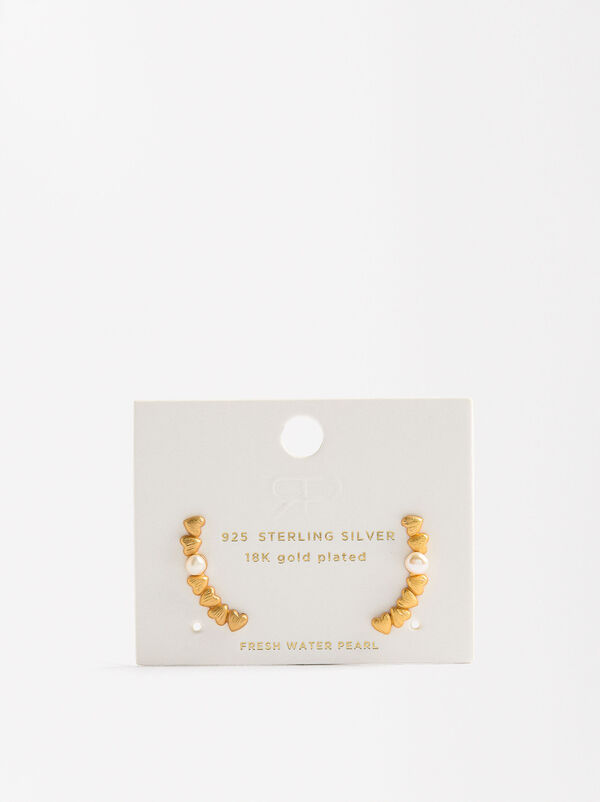 Earrings with hearts and freshwater pearls - 925 sterling silver