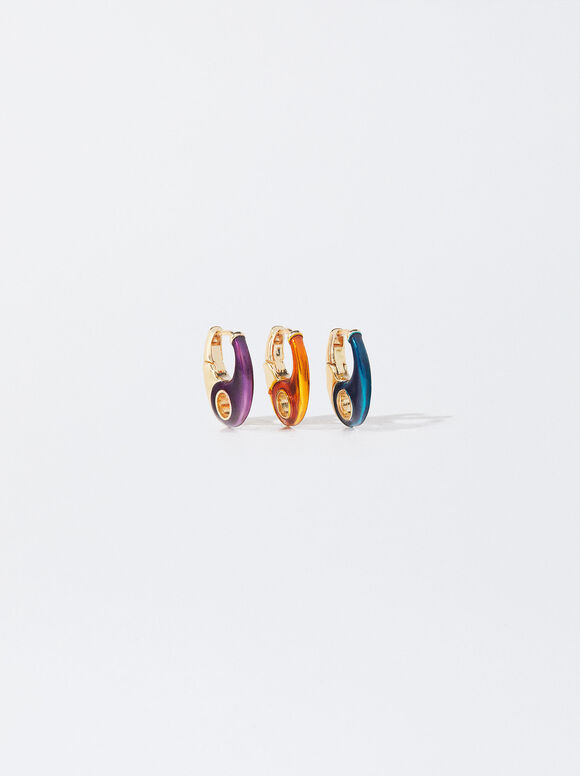 Set Of Hoop Earrings With Enamel, Multicolor, hi-res
