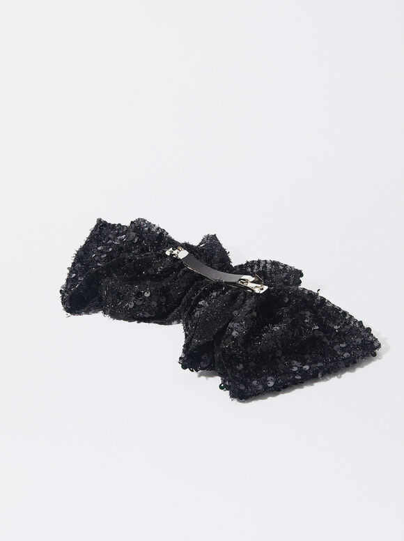 French Hair Clip With Bow, Black, hi-res