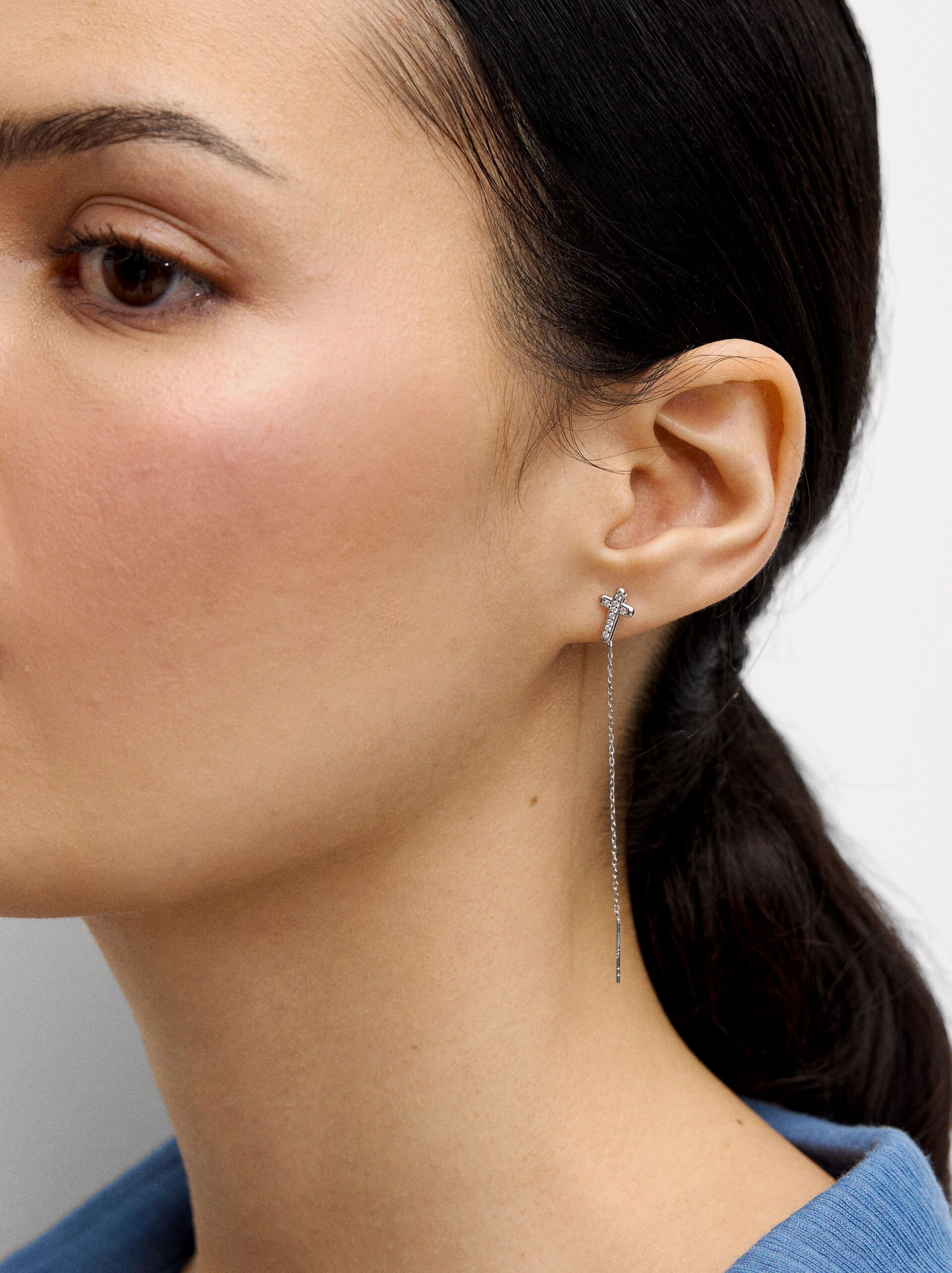 Asymmetric cross earrings - 925 sterling silver image number 1.0