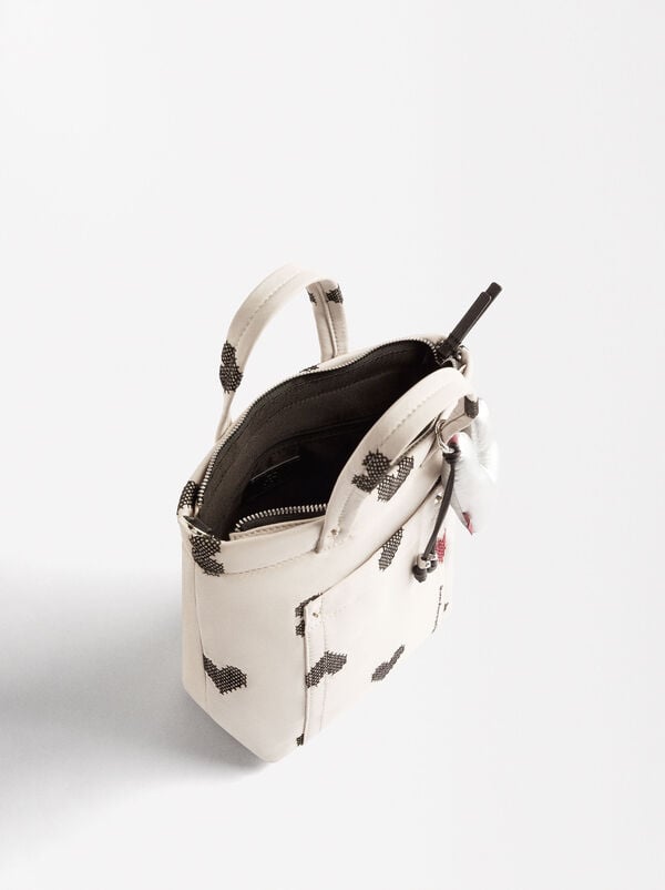 Nylon tote bag with hearts embroidery