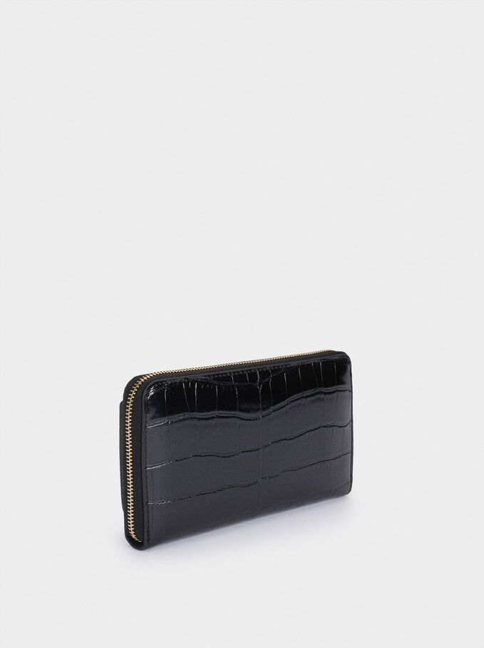 Large Embossed Wallet, Black, hi-res