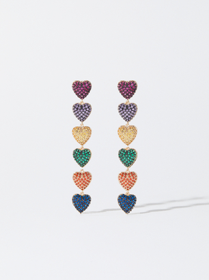 Long Heart-Shaped Earrings, Multicolor, hi-res