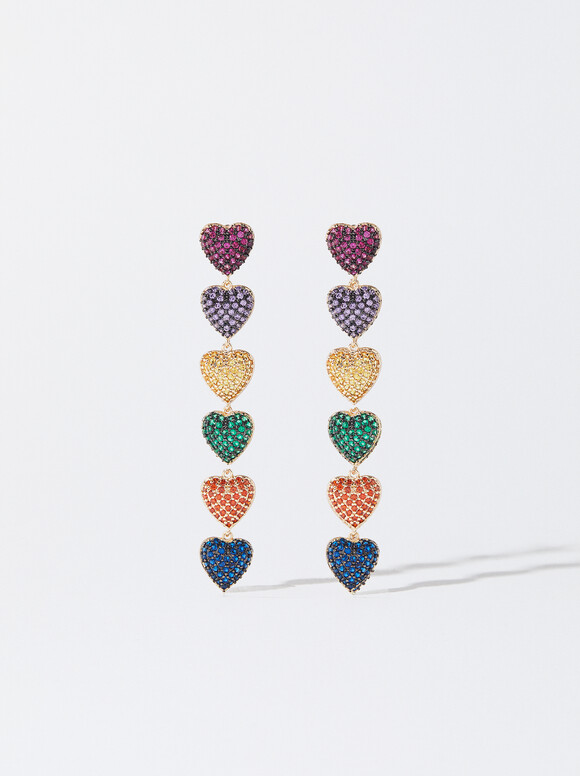 Long Heart-Shaped Earrings, Multicolor, hi-res
