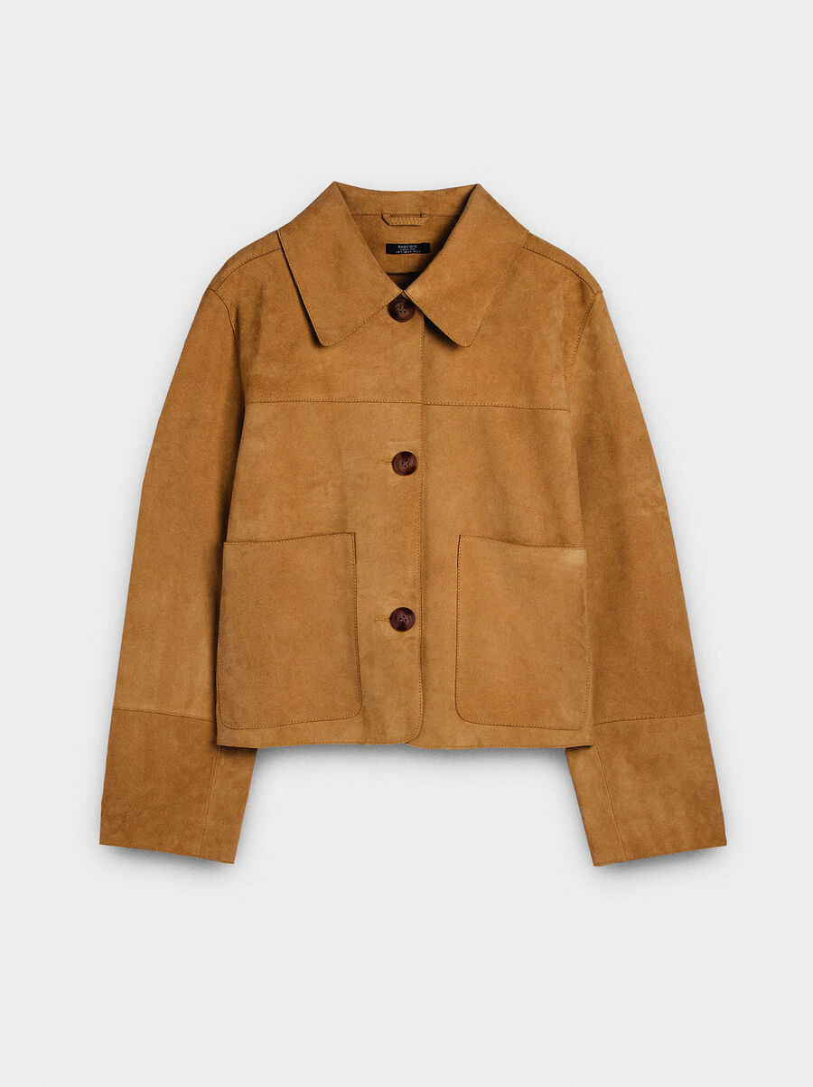 Leather jacket with buttons