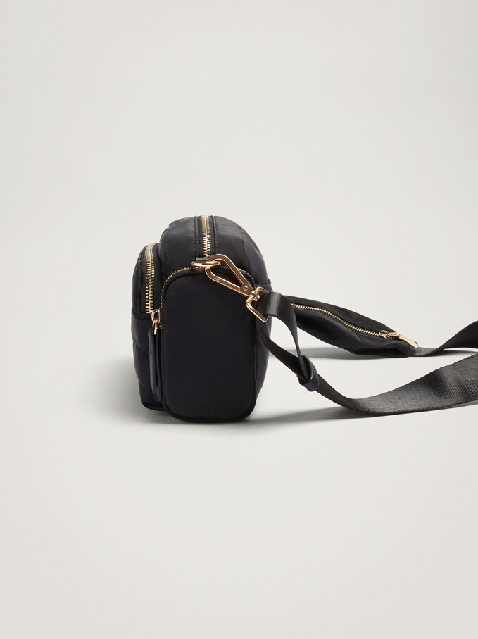 Quilted Nylon Crossbody Bag, Black, hi-res