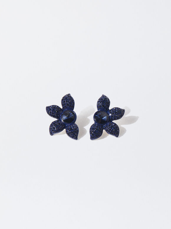 Ohrringe Mit Blumen Und Kristallen, Blau, hi-res