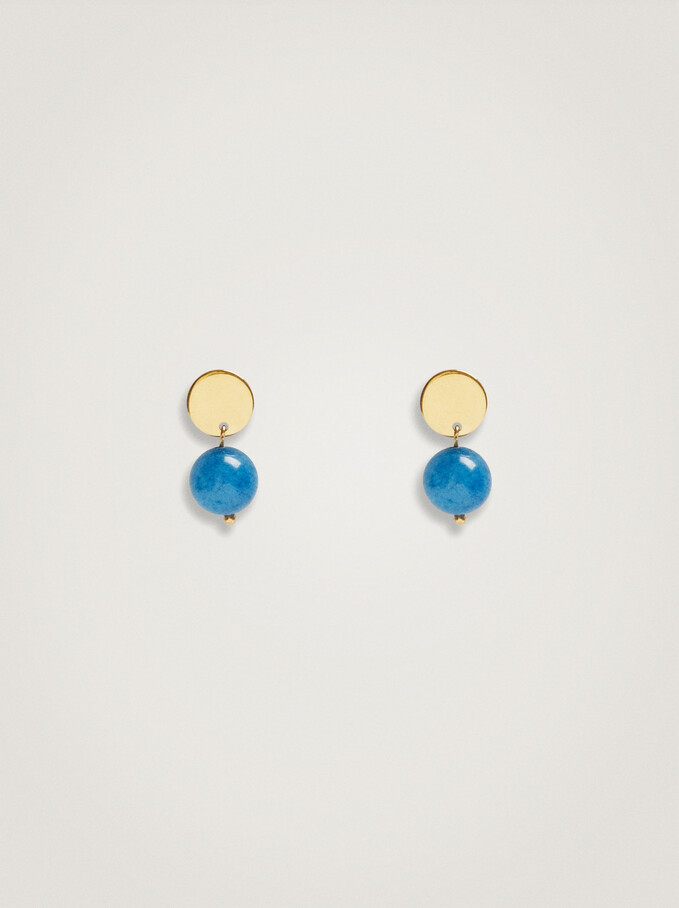 Steel Earrings With Semiprecious Stone, Blue, hi-res