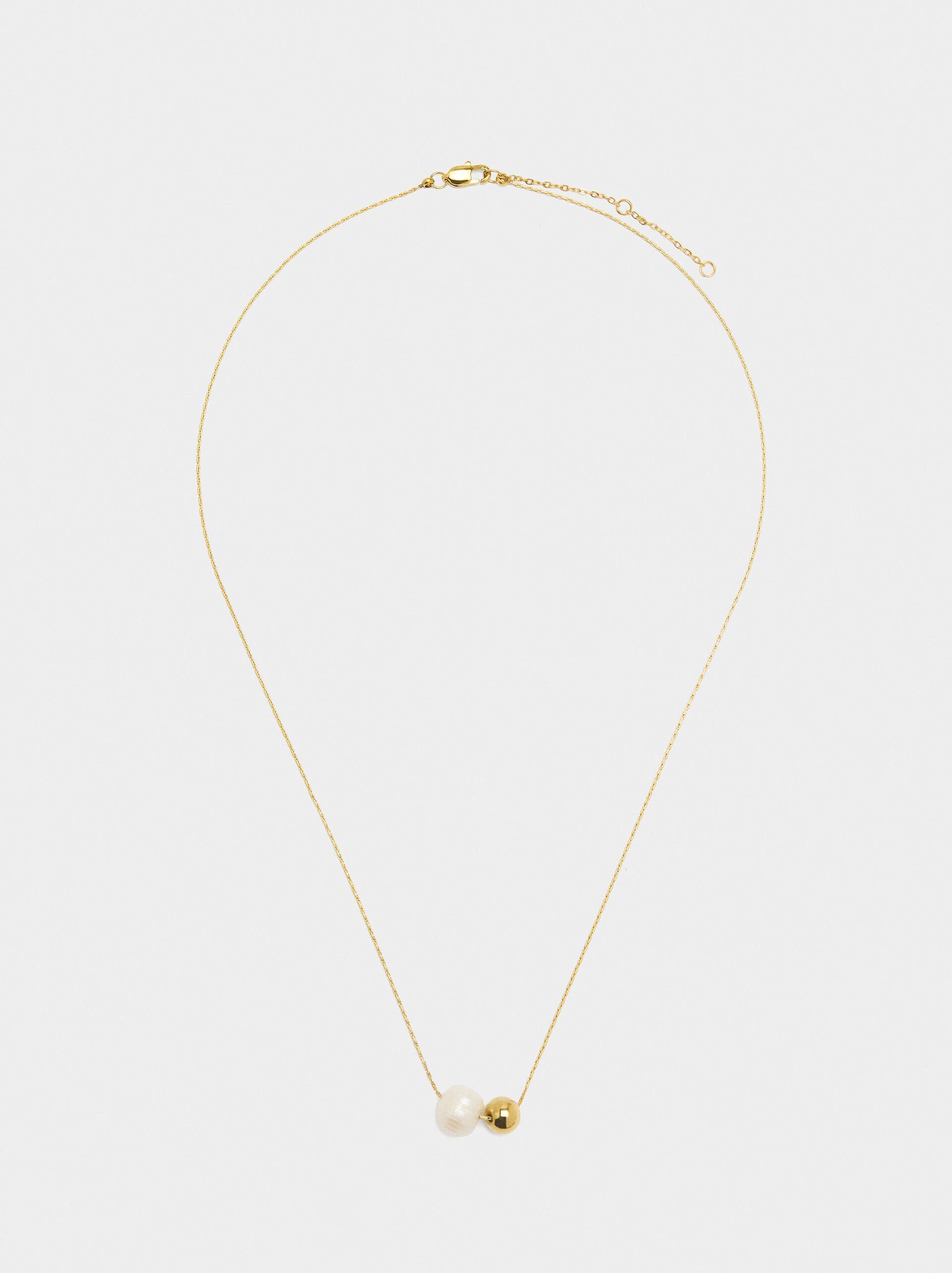 Necklace with pearl and bead - stainless steel image number 1.0