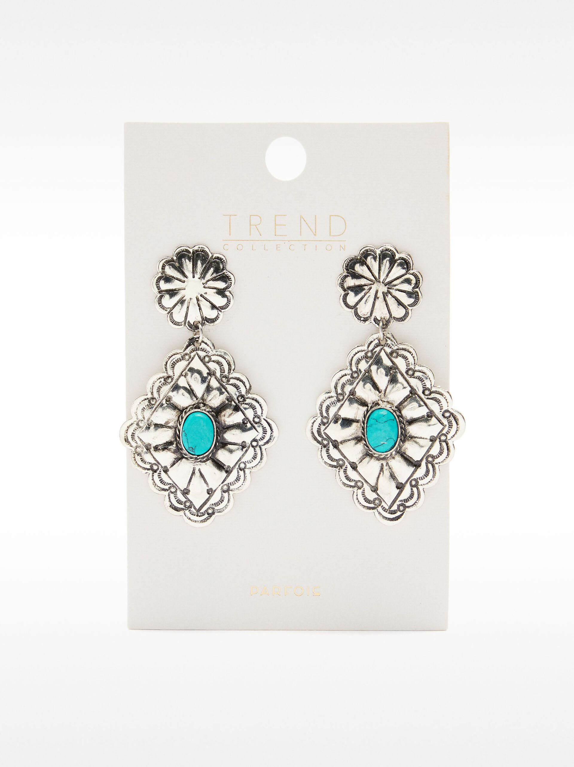 Diamond-shaped earrings with stone image number 3.0