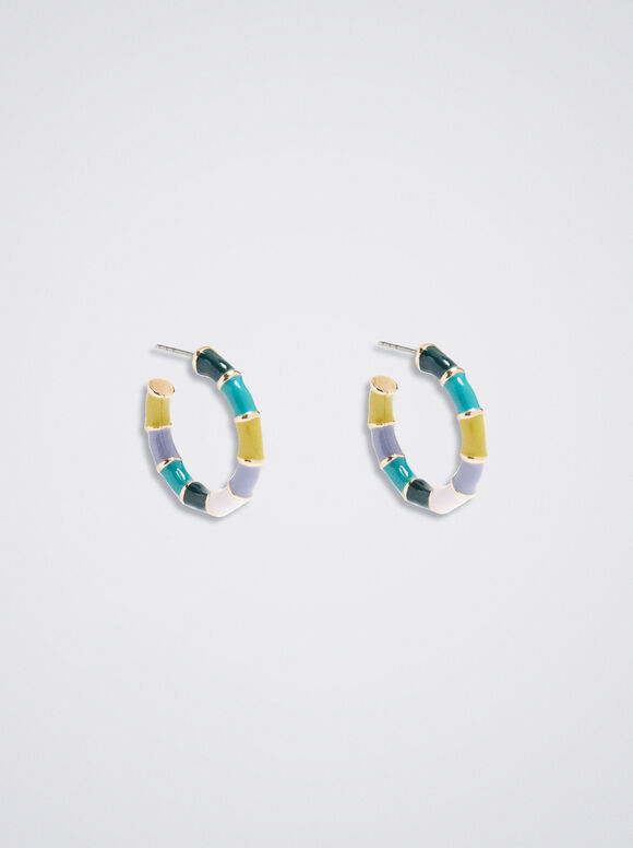 Enamel Hoop Earrings, Multicolor, hi-res