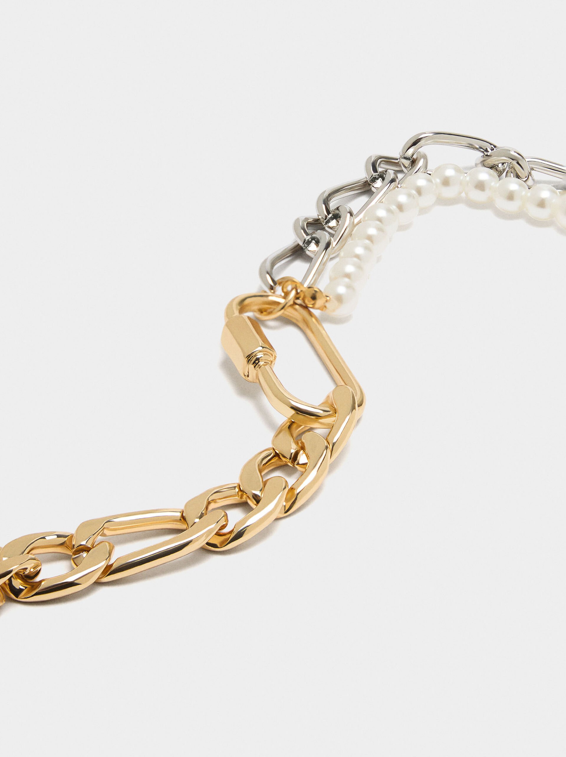 Bicolor links bracelet with pearls image number 1.0