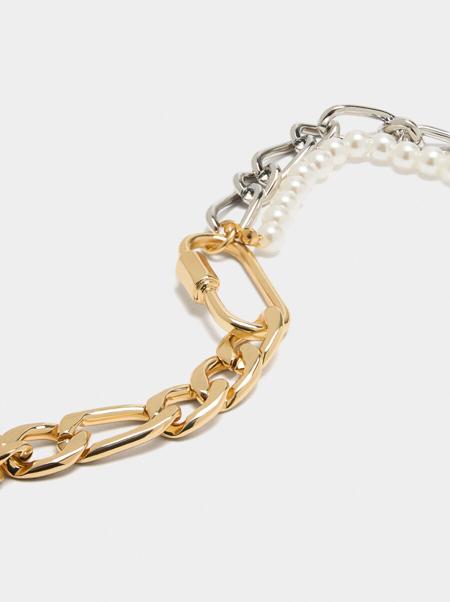 Pulsera de eslabones bicolor y perlas