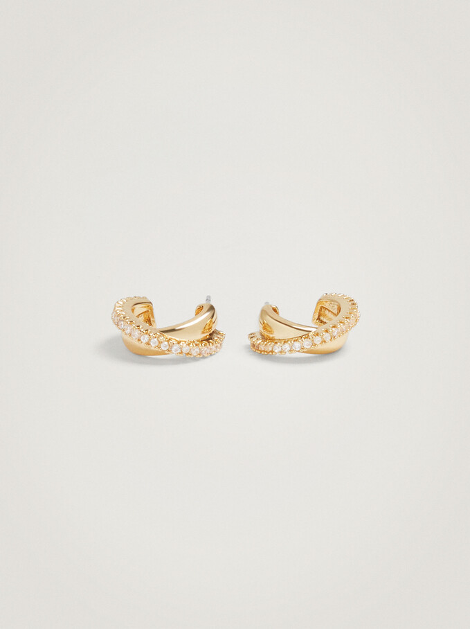 Gold Hoop Earrings With Zirconia, Golden, hi-res