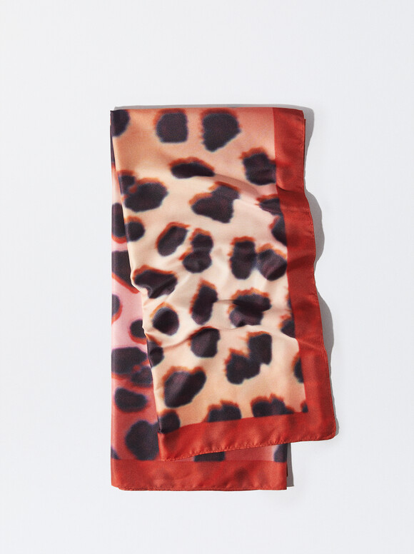 Foulard Con Stampa Animalier, Rosso, hi-res