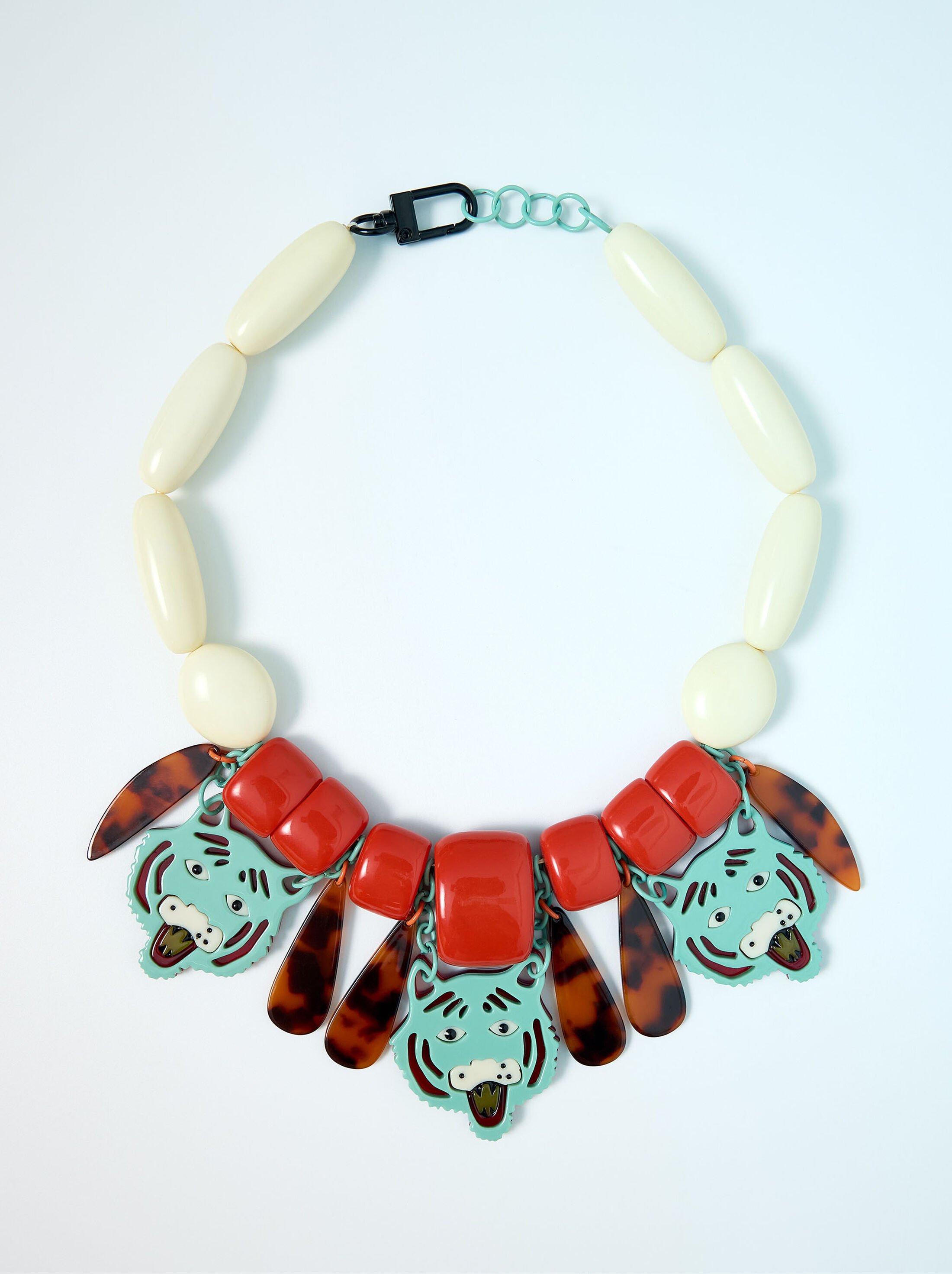 Resin bead necklace with tiger charms image number 0.0