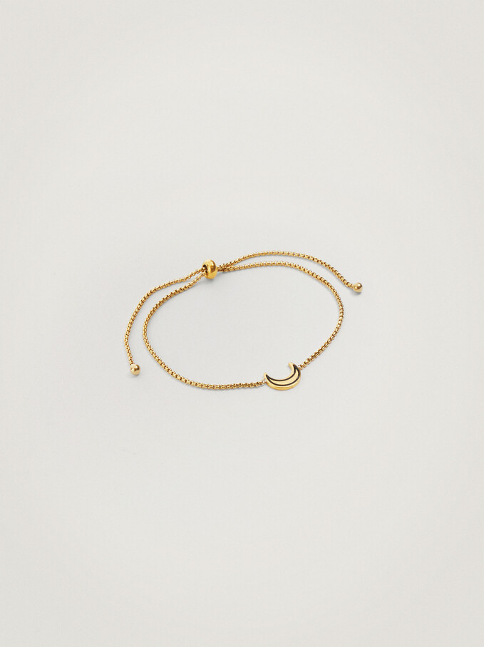 Adjustable Stainless Steel Bracelet With Moon, Golden, hi-res