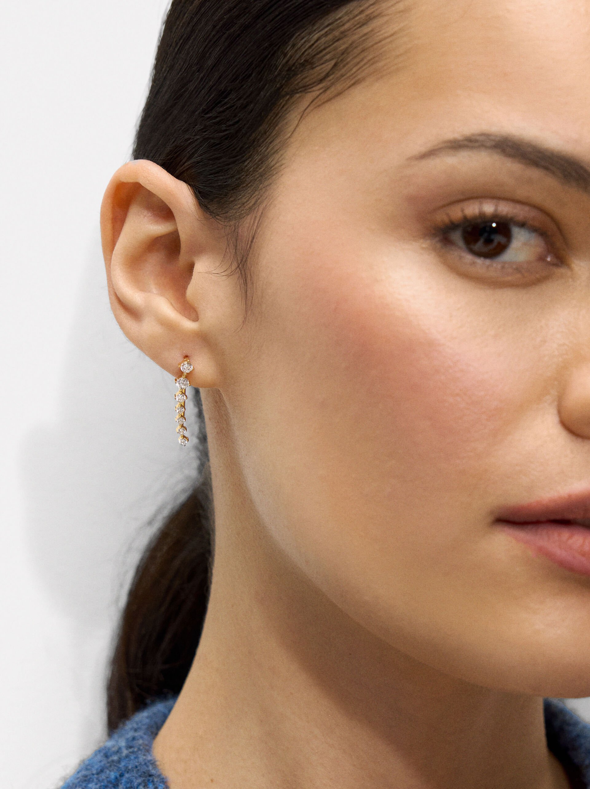 Elongated earrings with zirconias - 925 sterling silver image number 1.0