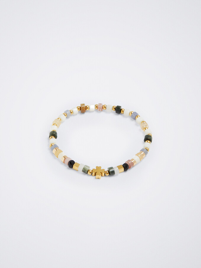 Stainless Steel Bracelet Semiprecious Stones, Multicolor, hi-res