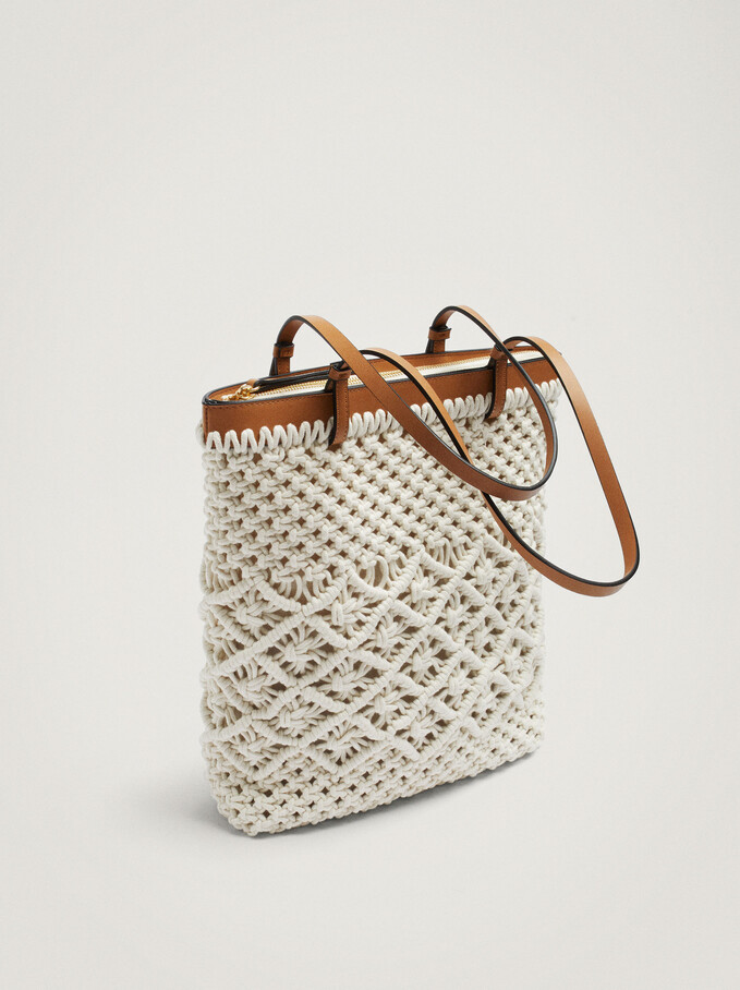 Crochet Shopper Bag, Ecru, hi-res