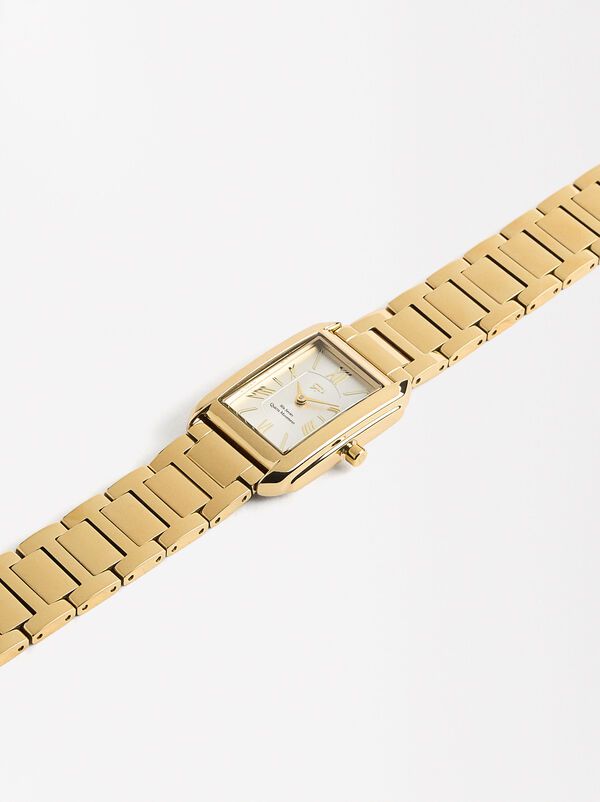 Square watch with a stainless steel bracelet