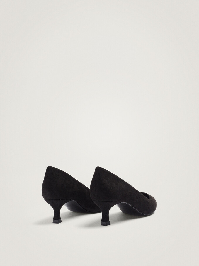 Suede Texture Kitten Heel Shoes, Black, hi-res
