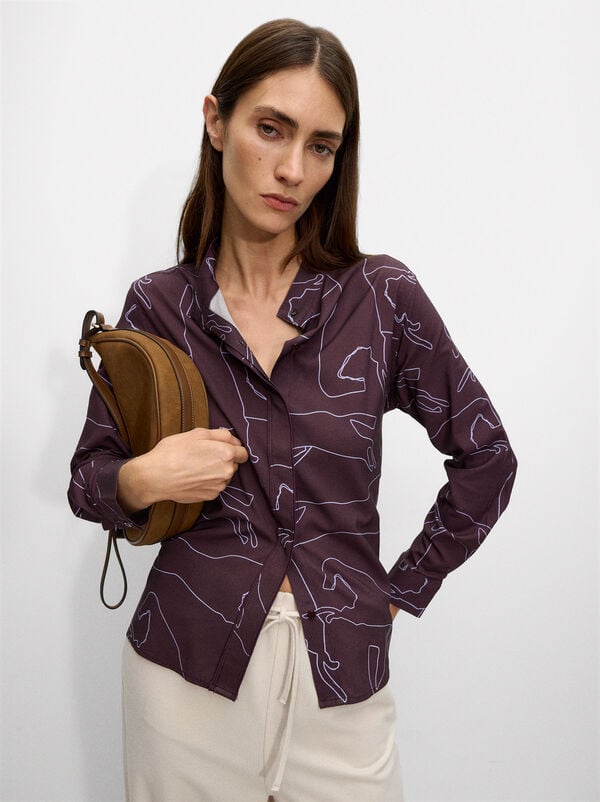 Printed shirt with mandarin collar