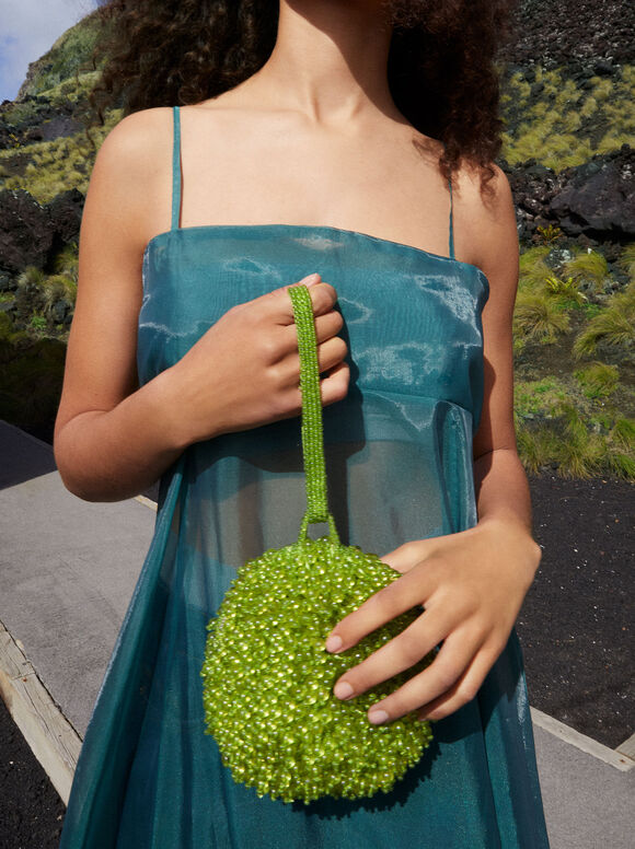 Party Handbag With Beads, Green, hi-res