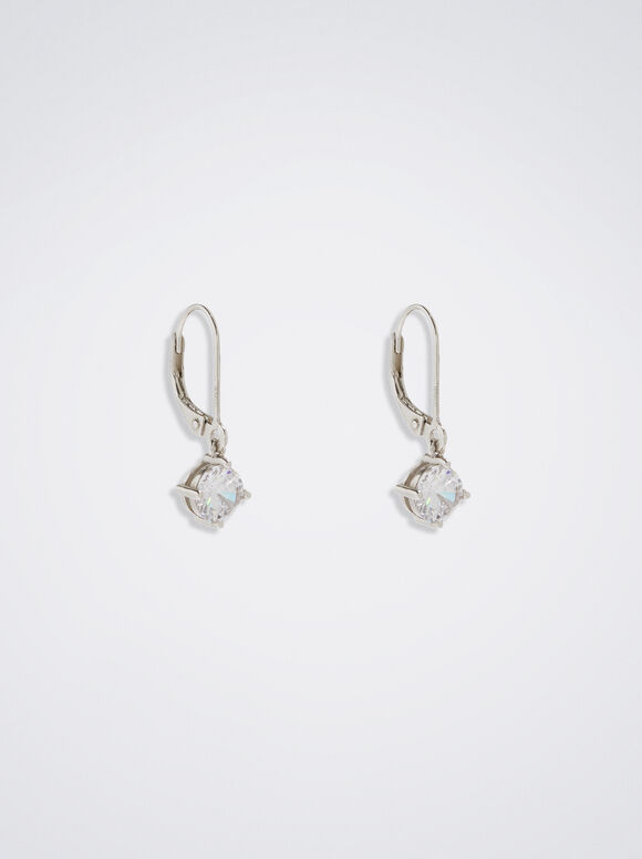 Boucles D’Oreilles Courtes En Argent 925 Avec Zircone, Argent, hi-res