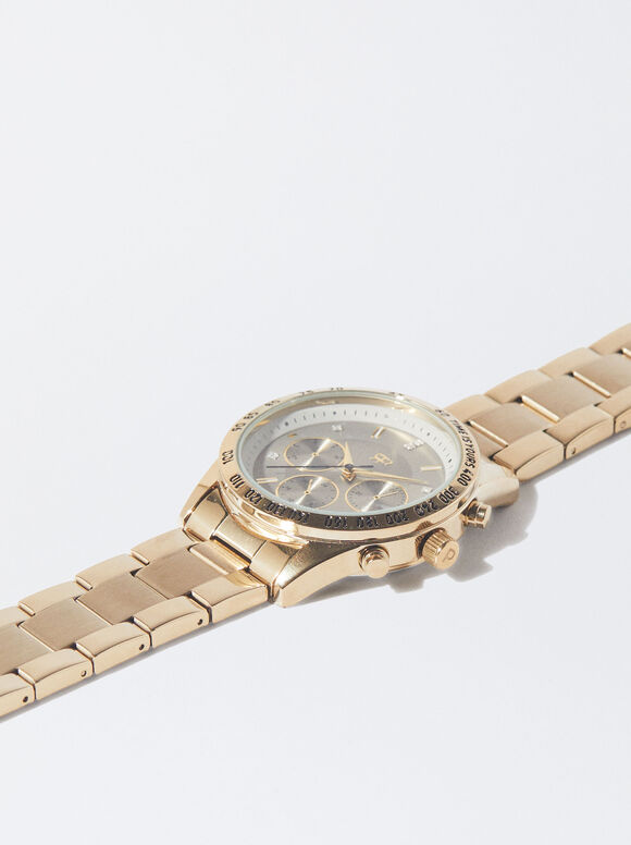 Watch With Steel Wristband, Golden, hi-res