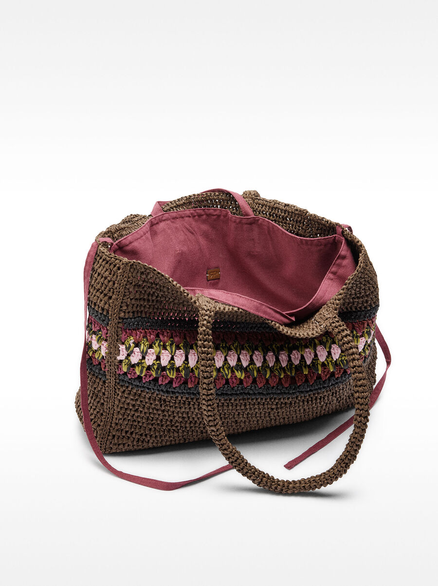 Straw-effect shopper bag with braided detail