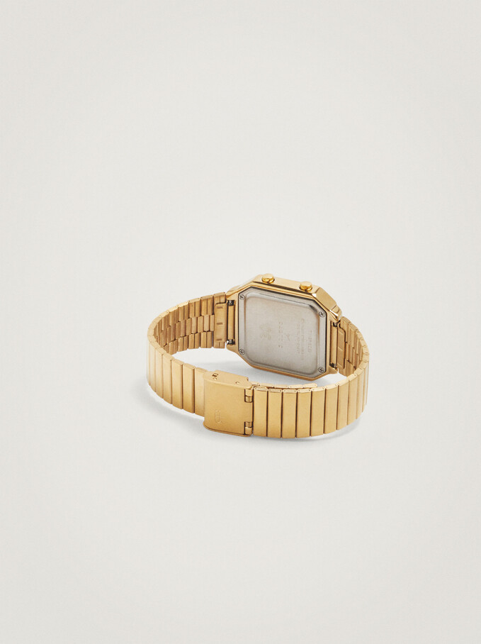 Digital Watch With Square Face, Golden, hi-res