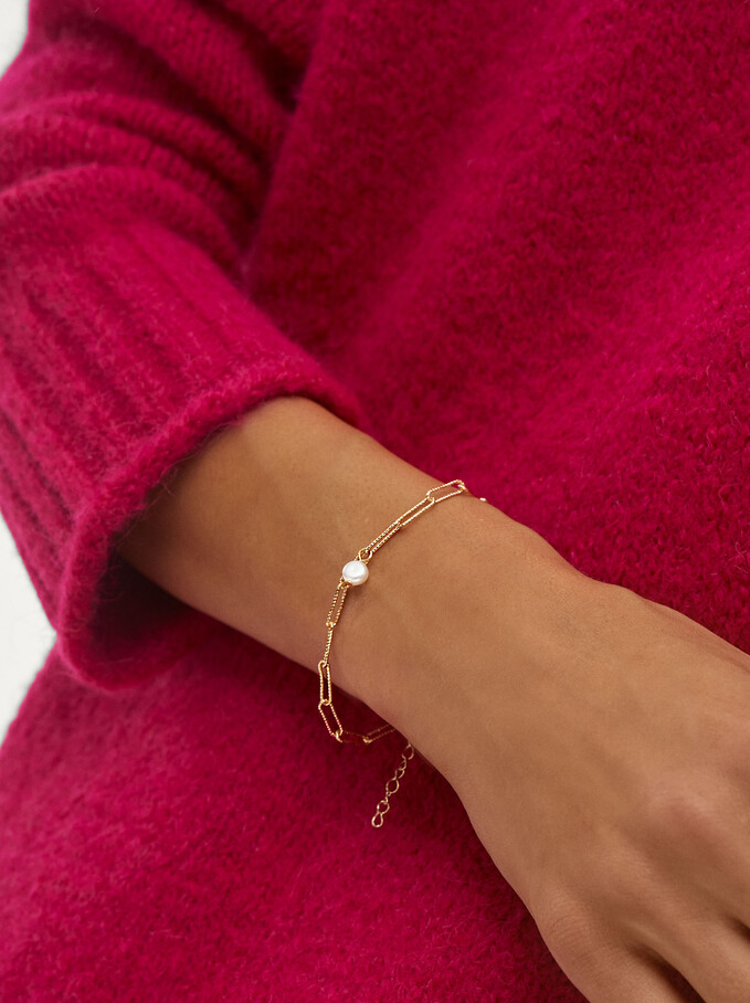 Bracelet With Pearl, Golden, hi-res