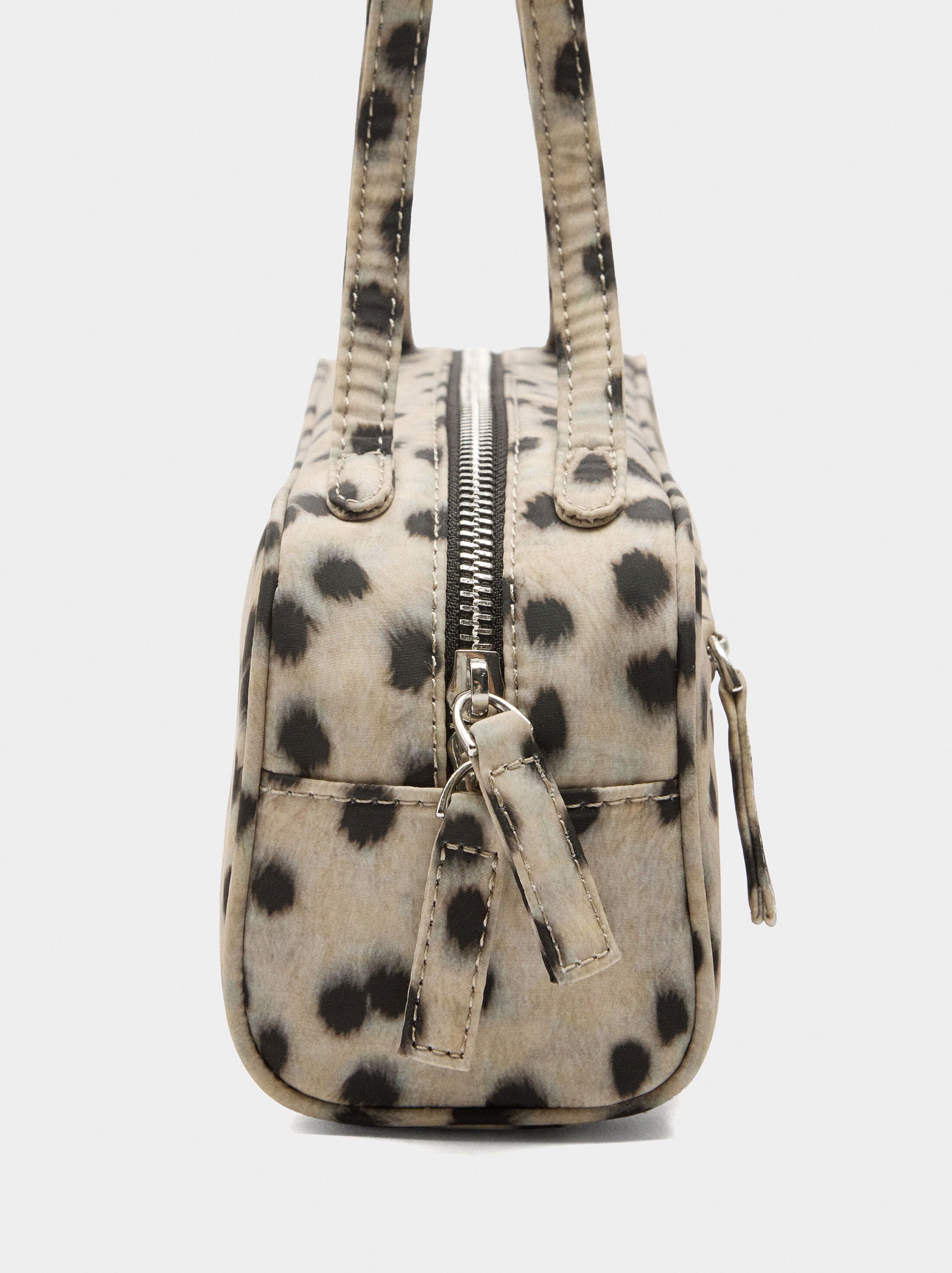 Shoulder bag in printed nylon with animal print image number 2.0