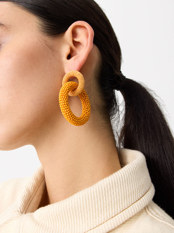 Monochrome Bead Earrings, Orange, hi-res