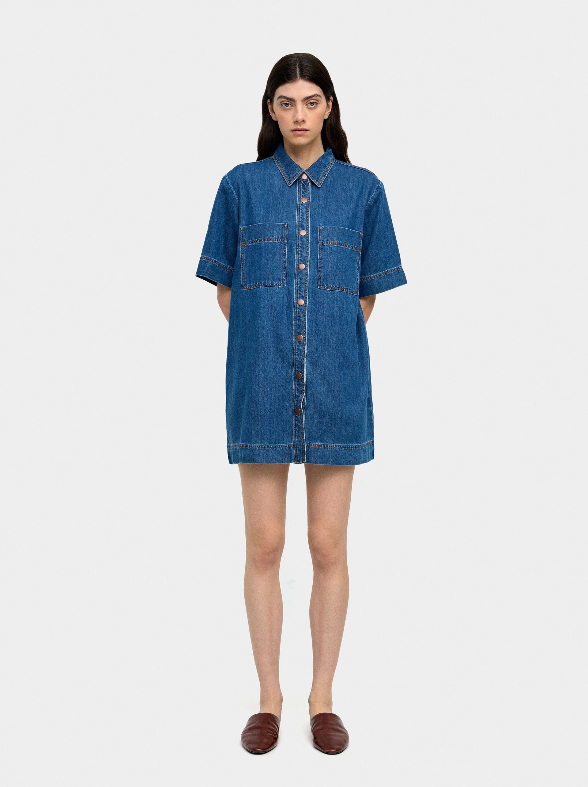Denim dress with 100% cotton image number 4.0