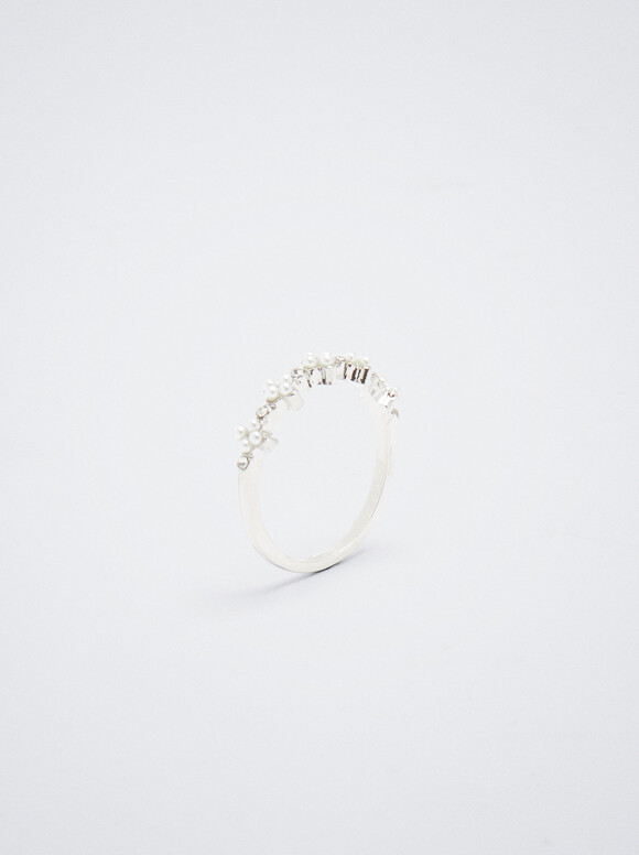 Ring With Faux Pearls, Silver, hi-res