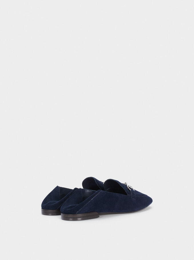 Leather Moccasins With Chain Detail, Navy, hi-res