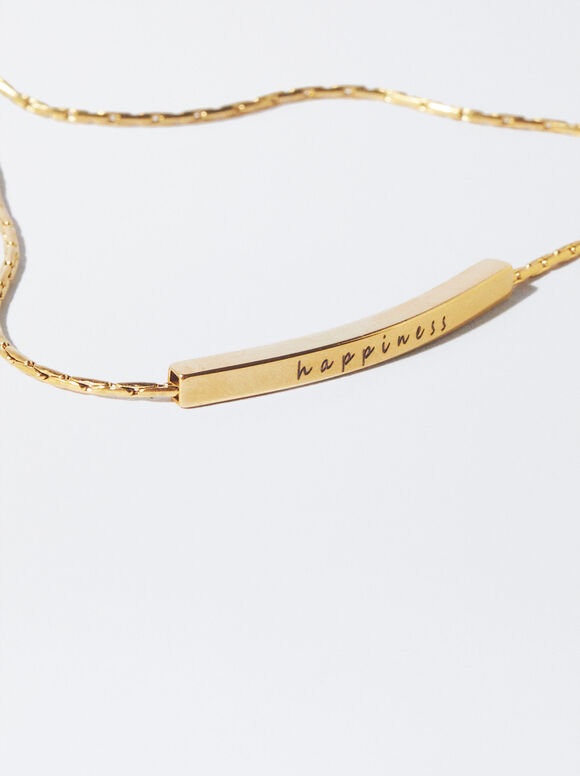 Goldene Stahlherz-Halskette, Golden, hi-res