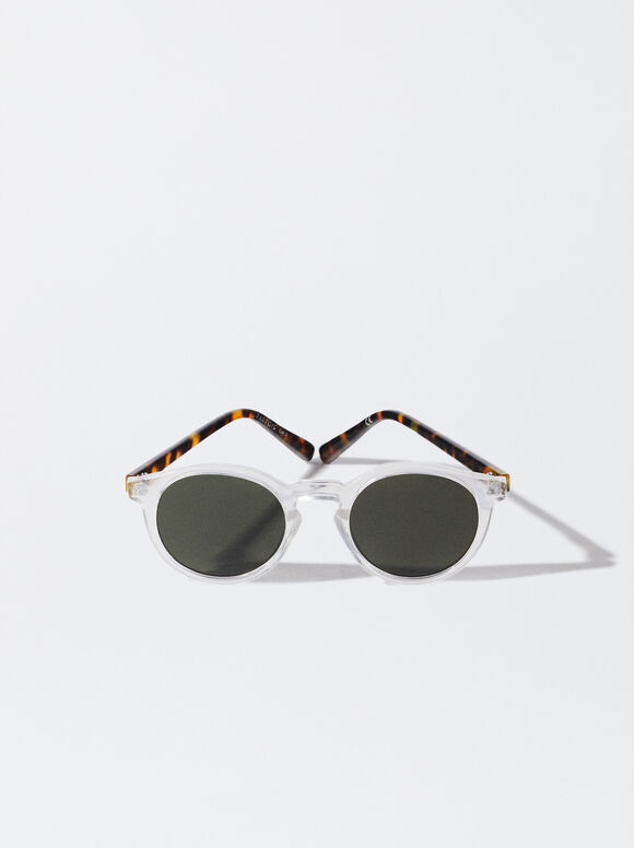 Round Tortoiseshell Sunglasses, Grey, hi-res