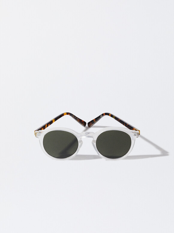 Round Tortoiseshell Sunglasses, Grey, hi-res