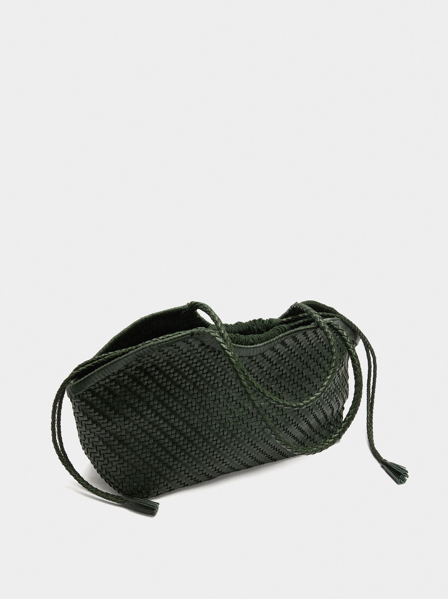 Woven leather shopper bag