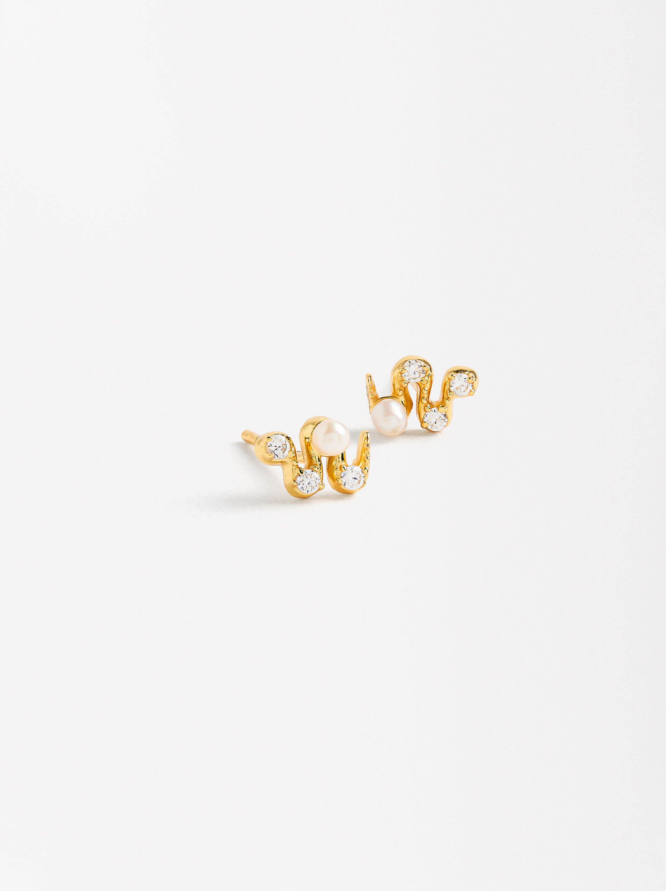 Snake pearl and zirconia earrings - 925 sterling silver image number 2.0