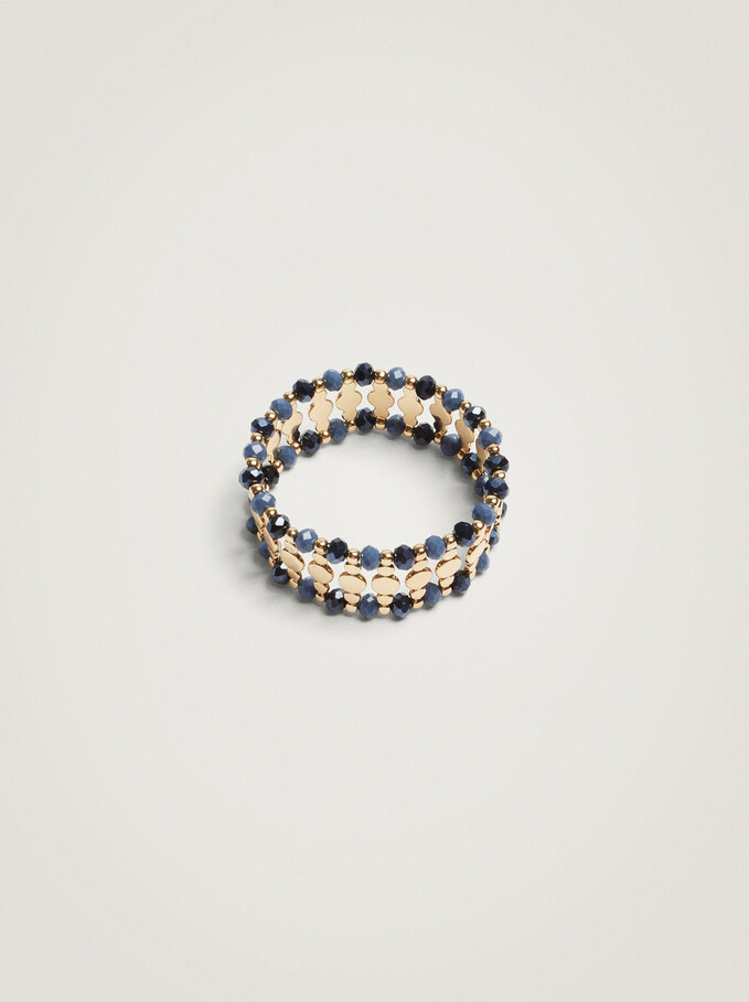 Elasticated Bead Bracelet, Blue, hi-res