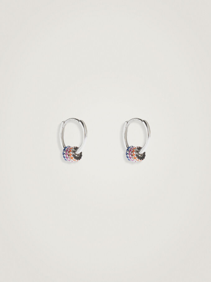 925 Silver Hoop Earrings With Zirconia, Multicolor, hi-res