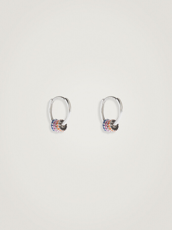 925 Silver Hoop Earrings With Zirconia, Multicolor, hi-res