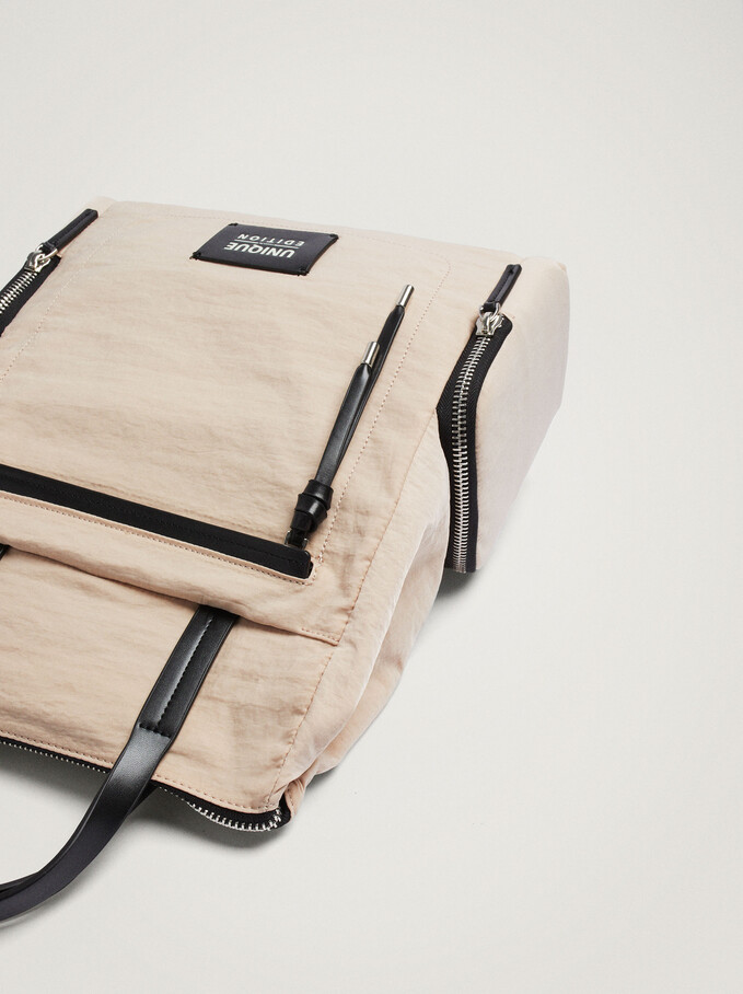 Nylon Backpack Made From Recycled Materials, Ecru, hi-res